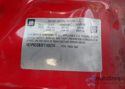 2015 Chevrolet Cruze Ltz z USA, uszkodzony, nr VIN 1G1PG5SB3F7168374